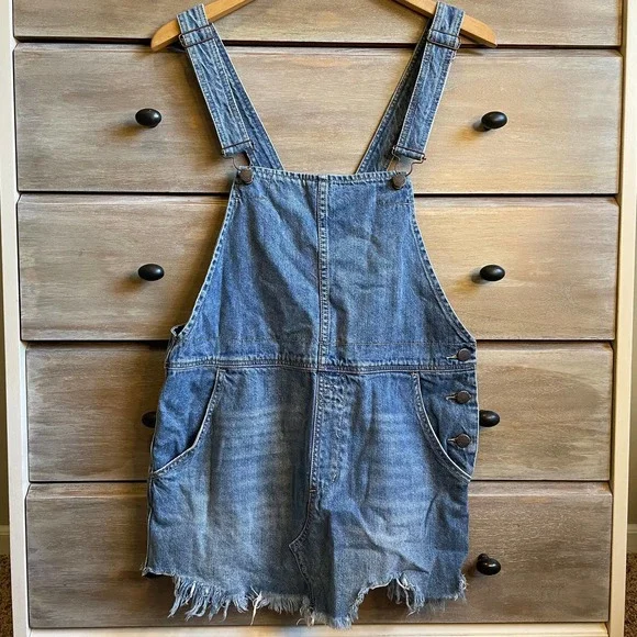 Free People Revolve Torn Up Raw Hem Denim Jumper Overall Dress - Picture 2 of 4